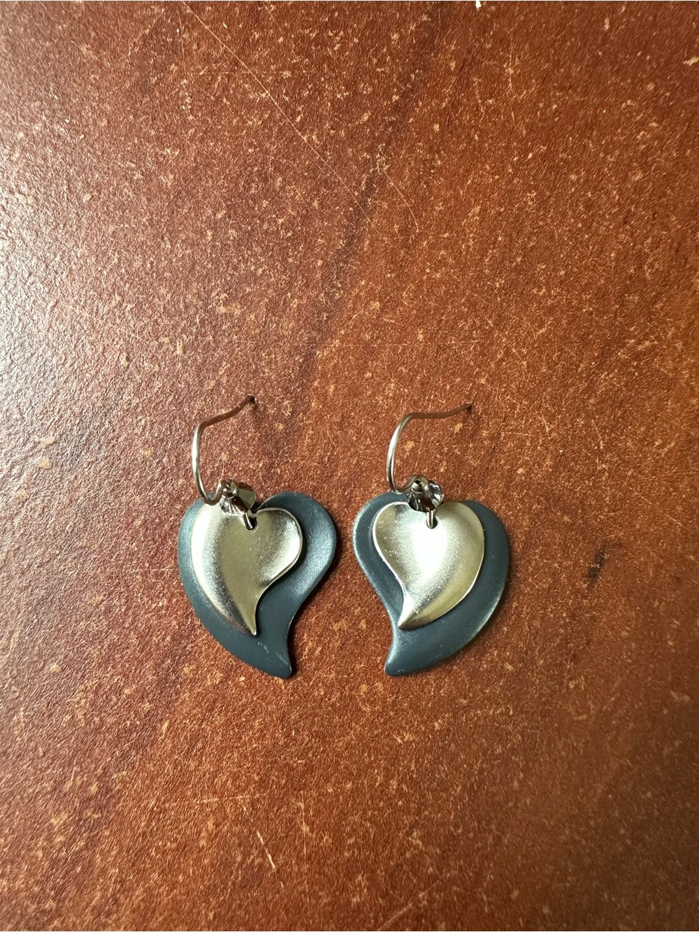 Silver and Gunmetal Heart Drop Earrings